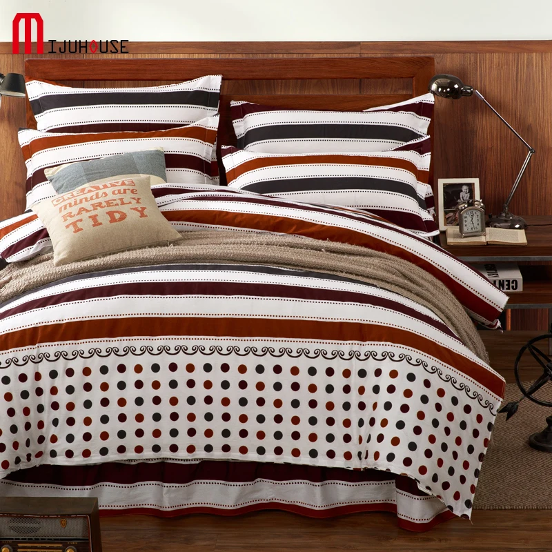 

Pastoral Style Stripe Cartoons Red Bedding Cotton Bedding Sets Duvet Cover Bedspread Bed Skirt Bedclothes 4 Pcs King Queen Size