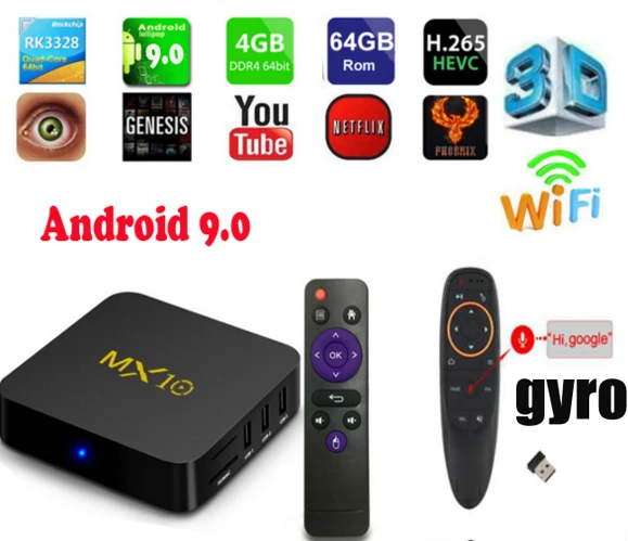 MX10 4K Smart TV BOX RK3328 Android 9.0 Quad Core 4GB 32GB USB3.0 2.4G Keyboard