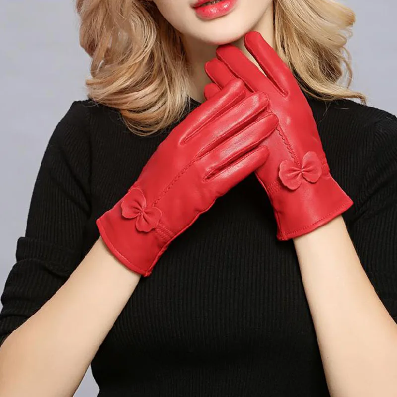 Женские теплые зимние перчатки из натуральной кожи, женские перчатки из натуральной овечьей кожи, модные женские Роскошные шерстяные перчатки для вождения