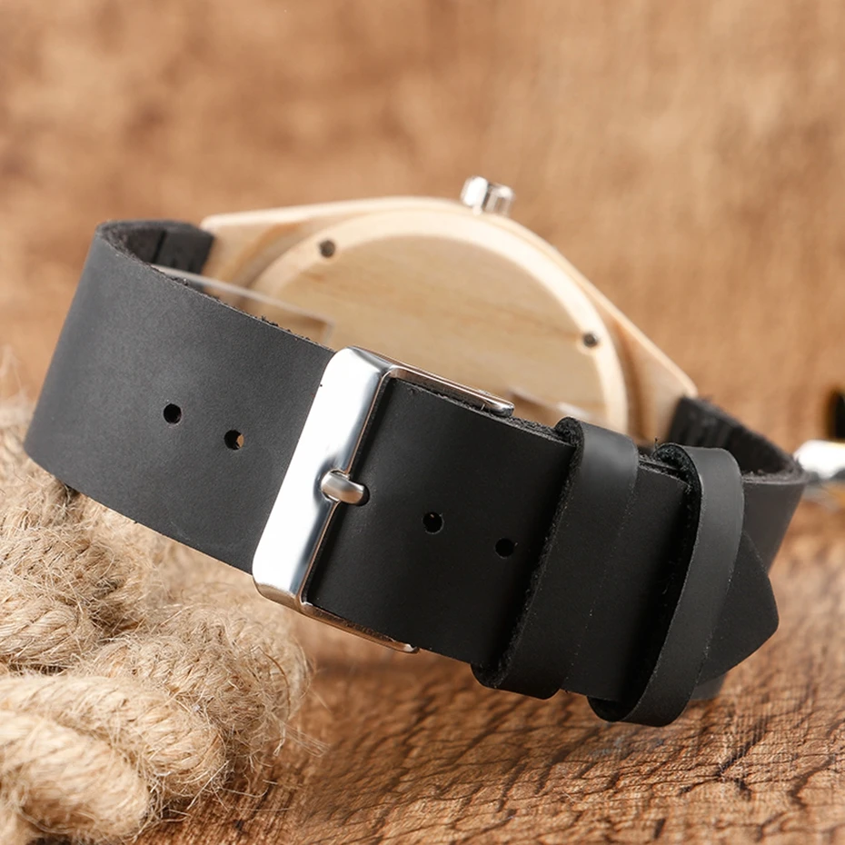 Wooden Watch Modern Trendy Mens Women Sport Watch Natural Bamboo Simple Analog Wood Quartz Hour Clock Genuine Leather Band Strap 2017 (23)