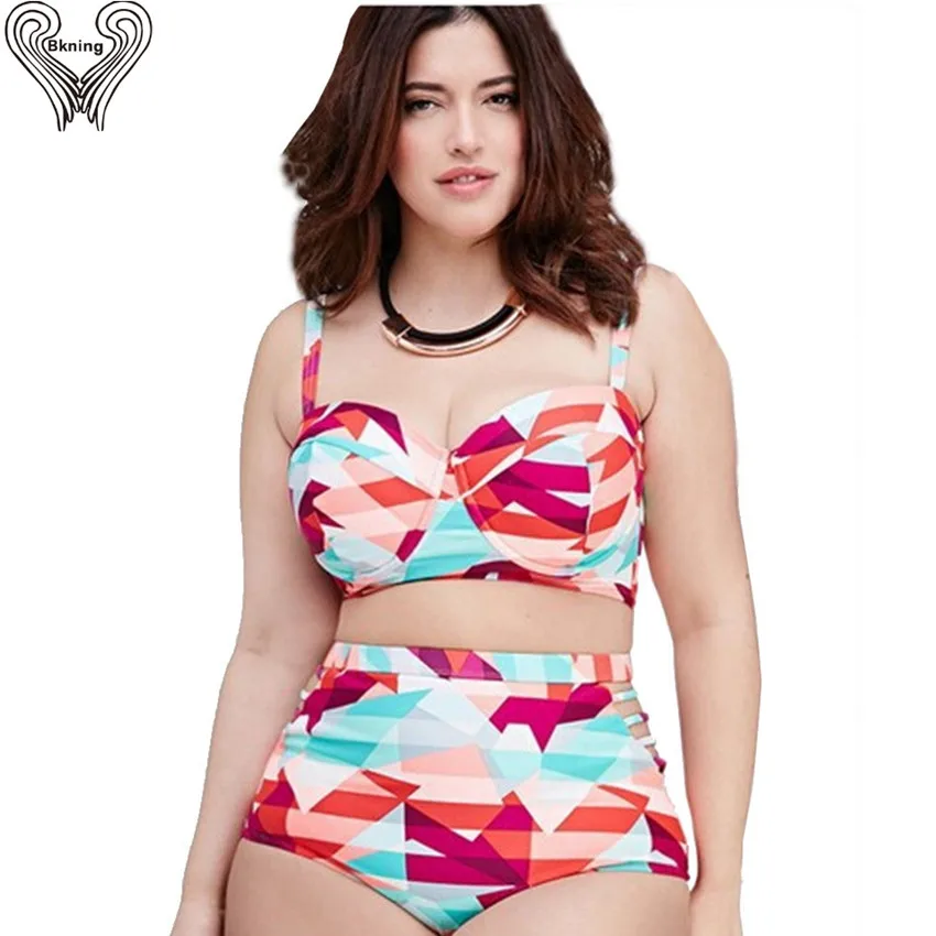 

Wired Super Push Up Plus Size Swimwear Large Swimwear Big Bathing Suit 2019 Summer Bikini High Waisted Swimsuit Retro Biquini