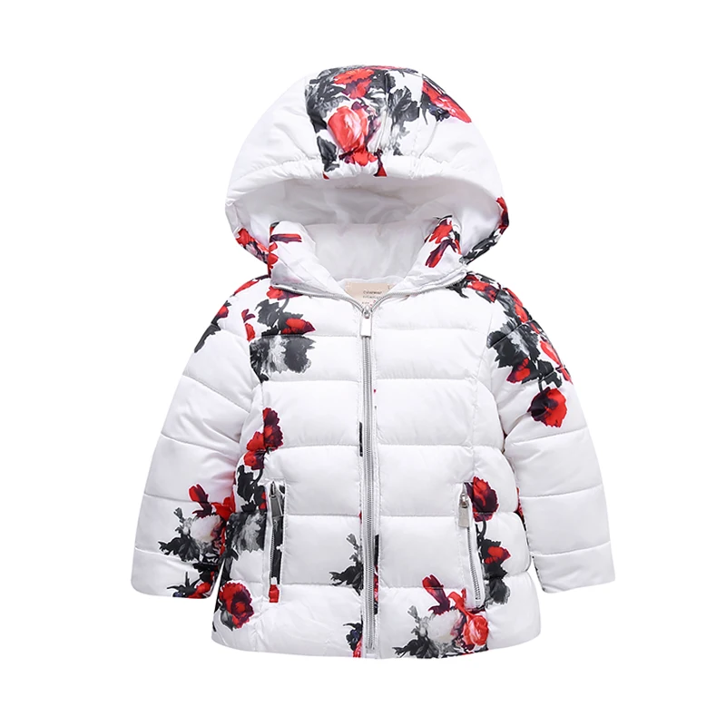Детское белое зимнее теплое пальто для девочек, наряд с цветком сливы, хлопковая зимняя куртка с капюшоном для детей 2, 3, 4, 5, 6, 7, 8 лет