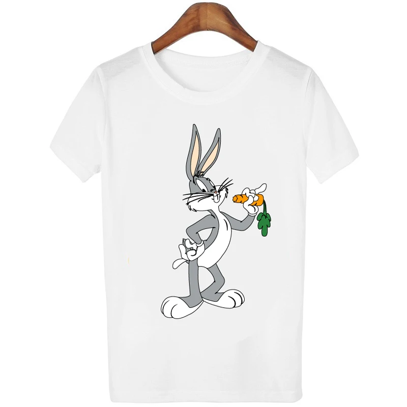 

New T-shirt Women's Casual O-neck tshirt White tees Women's Kawaii Funny Bugs Bunny Print Summer Short-sleeved Harajuku Tops