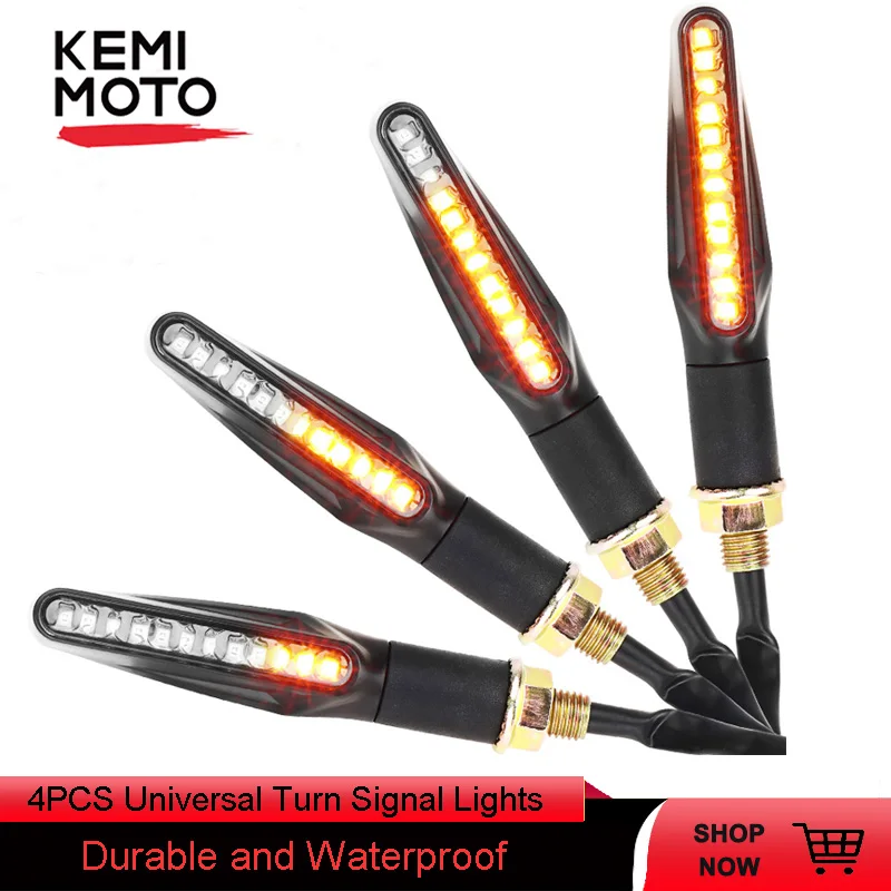 

4PCS Motorcycle Universal Turn Signal Lights 12V LED Flowing Water Blinker Flashing Amber Light Bendable For Tmax 530 500