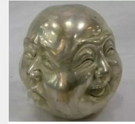 COLLECTABLES TIBET SILVER OLD 4 FACES BUDDHA HEAD STATUE 6CM FACE