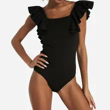Женский купальник, модный цельный костюм, сексуальный бандаж, монокини, сплошной цвет, гофрированный купальник, пуш-ап, пляжная одежда
