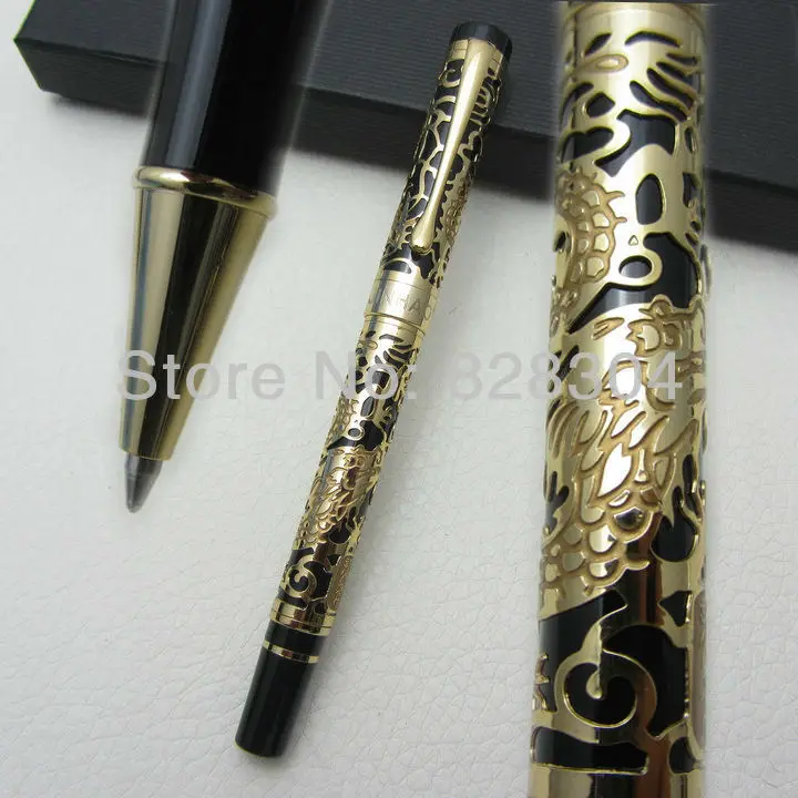 Free shipping 0.7MM perfect Kim Ho celluloid pen engraved Roller Pen of yellow and black gold