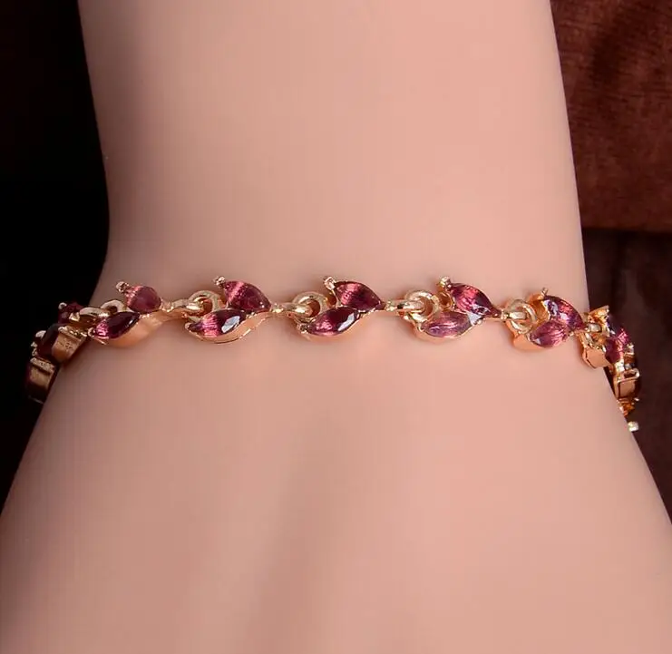 

SHUANGR Top Quality Multicolour Exquisite Leaf Gold Color Bracelet Austrian Crystals Wholesale H289/H290/H242/H243/H244