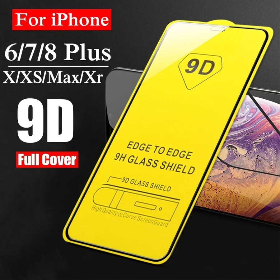 Защитное стекло 9D для iPhone X XR XS MAX Защита экрана iphone 6 6S 7 8 Plus закаленное