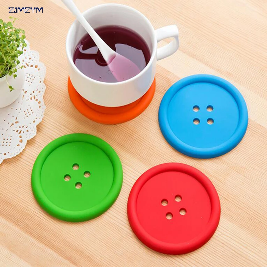

1pc Buttons cup pad tableware silicone cup pad Coaster Placemats cup mat dining table Coffee heat Resistant kitchen tool