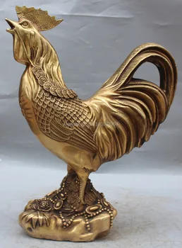 

18" lucky Chinese Bronze FengShui Wealth "Fu" Chicken Rooster Cock Animal Statue