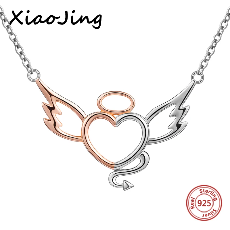 

New arrivals 100% 925 sterling silver diy design angel&devil pendant chain necklace European fashion jewelry making women gifts