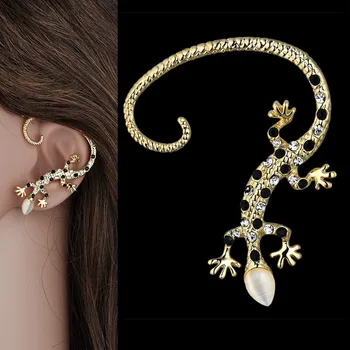 

Brincos Ear Cuffs Clip Earrings for Women Jewelry 2017 Gothic Punk Lizard Gold Color Zirconia Earrings on Left Ear