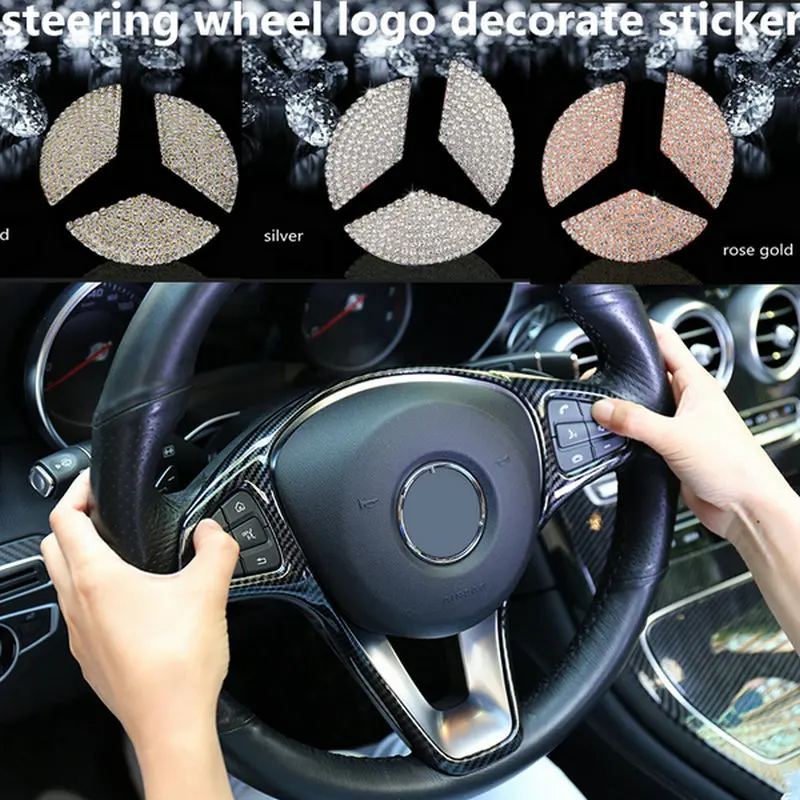 

Zinc Alloy Car Styling Steering Wheel Logo Sticker Car Decal For Mercedes Benz w203 w204 205 w210 w211 w212 internal Stickers
