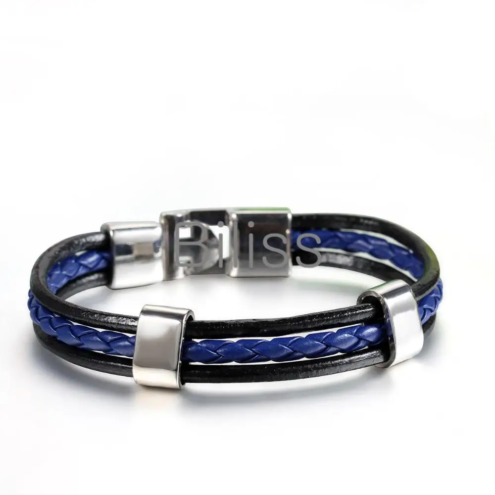 Biliss Новая мода для мужчин s PU плетеный многослойный 3-слойный браслет подвеска в стиле панк кожаные браслеты, бижутерия для мужчин 3 цвета - Окраска металла: blue