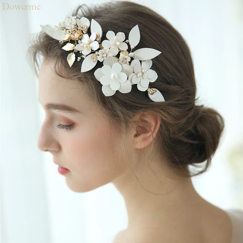 

Flower Bridal Hair Crown Accessories Pearls Women Jewelry Handmade Wedding Prom Tiara Headband