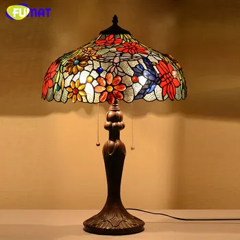 

FUMAT Stained Glass Lamp European Style Classic Table Lamp Flowers Desk Lamp Home Decor Living Room Office Light Fixtures