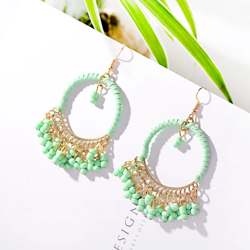 TopHanqi 2019 Новый Bijoux женские Boho большие круглые синие акриловые бусины кисточки