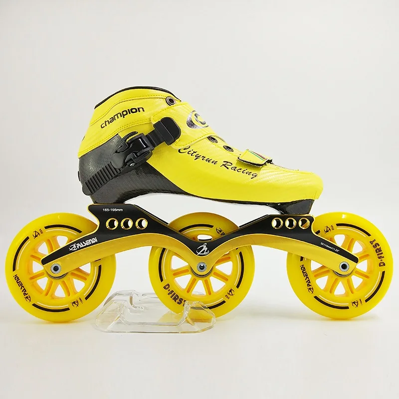 PASENDI Professional Speed Skates Shoes 3 Wheels for Man 3X125MM Big Wheels Carbon Fibre Roller Skating Shoes Black Inline Skate Shoes
