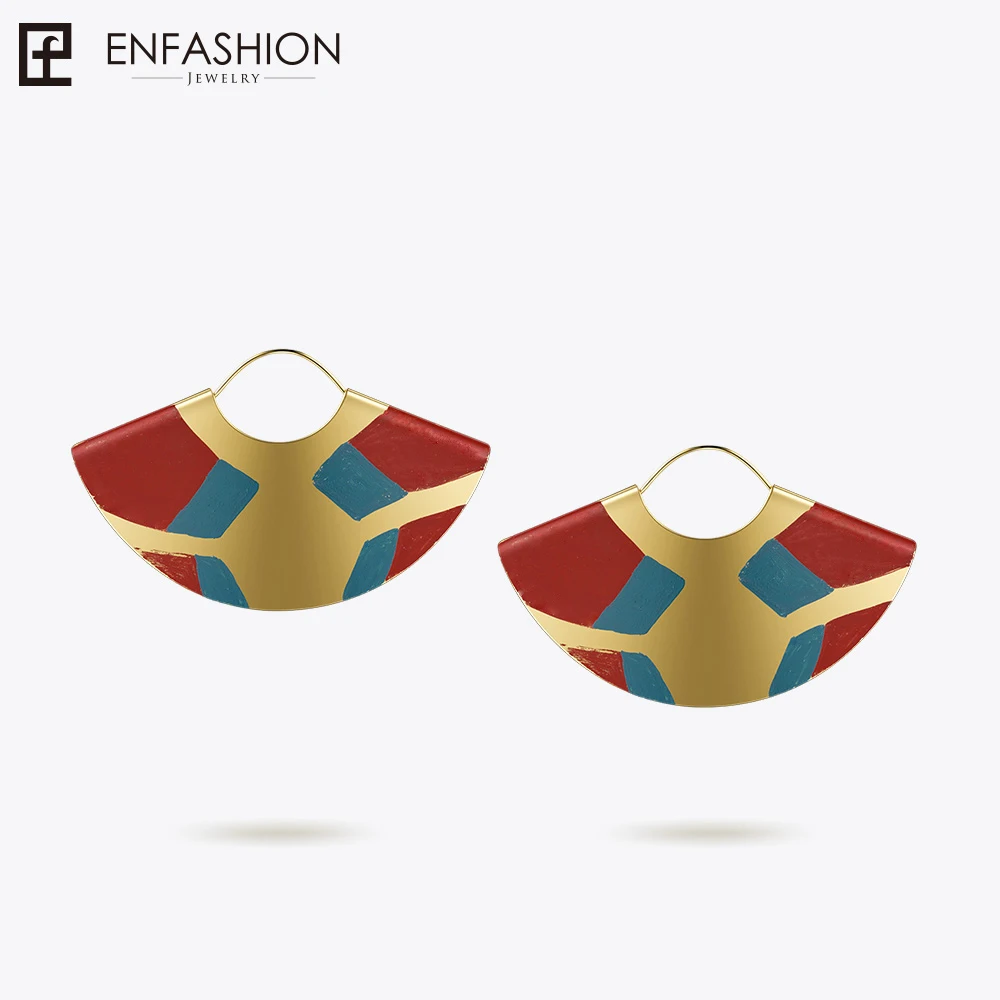 

Enfashion Lacquer Art Series Collage Art Drop Earrings Fan Shape Big Gold Earrings for Women Earings oorbellen EBQ18LA43