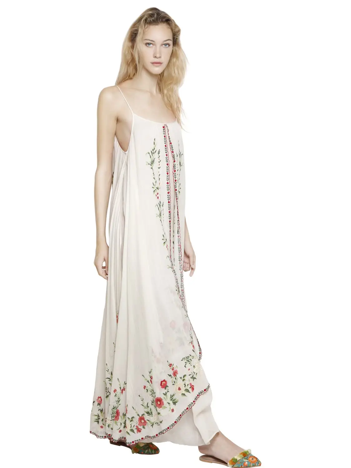 Jaatie Регулируемый Бретели для нижнего белья летние платья Floral Embroidered Maxi платье рябить подол бохо платье vestidos 2017 Для женщин одежда