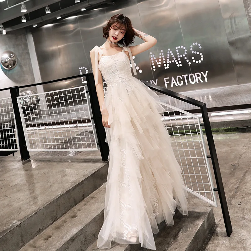 

Women's strap A line ruffles long formal dresses vestidos de fiesta de noche