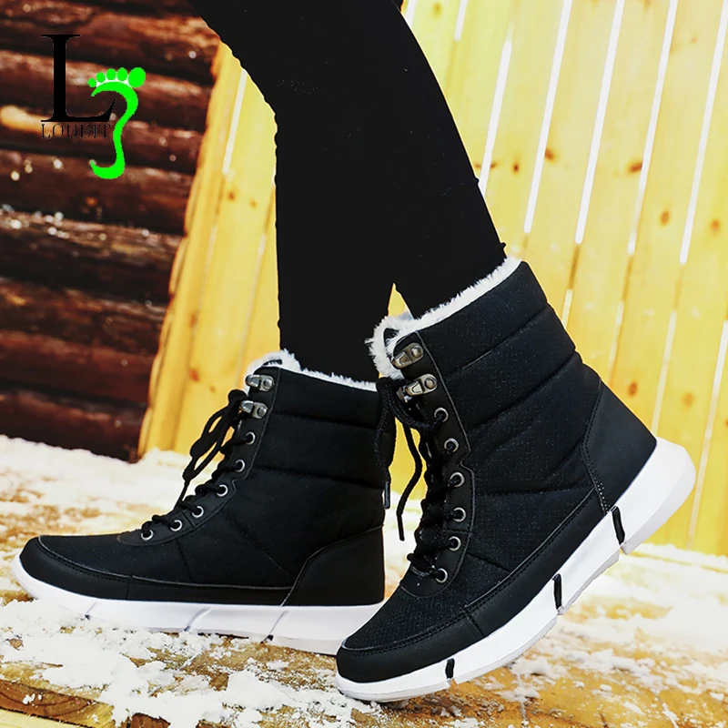 

2019 Snow Boots Women Shoes Winter Waterproof Canvas Ankle Boot Short Plush Warm Boot Flat Bota Mujer Plus Size 43 Non-slip Shoe