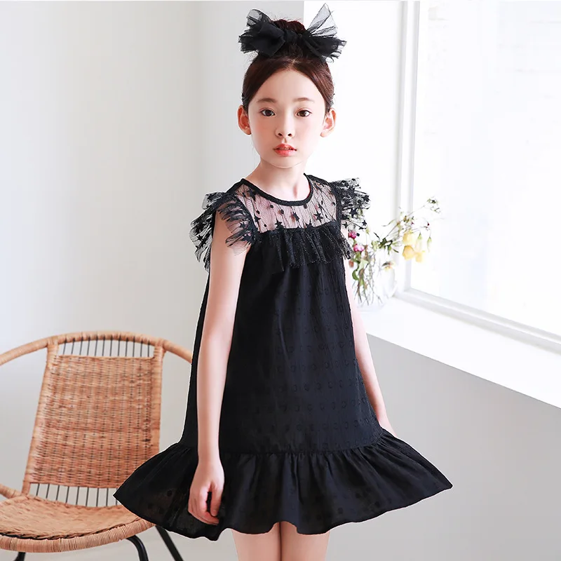 

Girls Lace dress summer 2019 new kids Black sleeveless dresses for teen girl princess clothing fashion children's costume 5-12Y