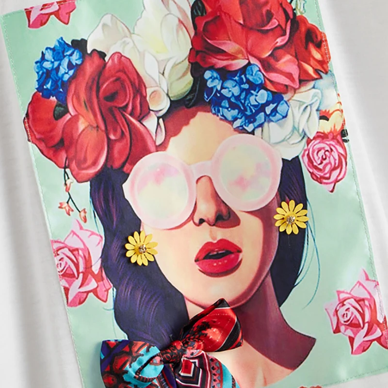 Dotfashion белая футболка с рисунком и бантом женские летние топы Повседневная модная одежда с коротким рукавом женская футболка