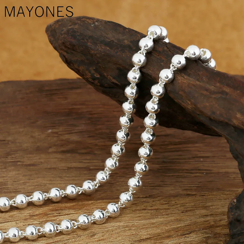 

4mm Beads Chain Necklaces 925 Silver 45cm to 80cm Fashion Original S925 Thai Silver Men Necklace Jewelry Free Shipping