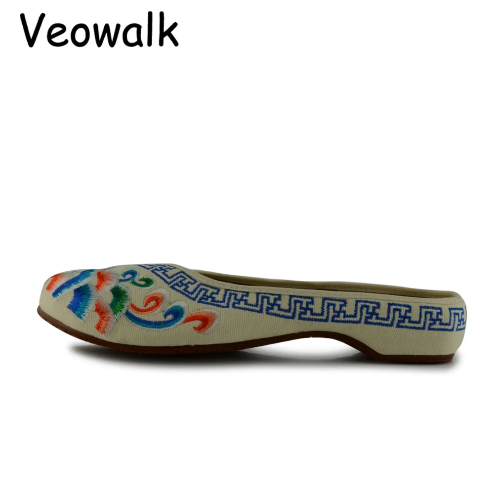 Veowalk/тапочки ручной работы из хлопка с цветочной вышивкой; летняя модная женская повседневная обувь в китайском стиле; женские дышащие вьетнамки