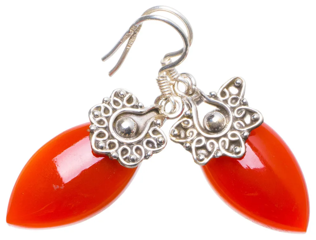 

Natural Carnelian Handmade Unique 925 Sterling Silver Earrings 1.5" X4888