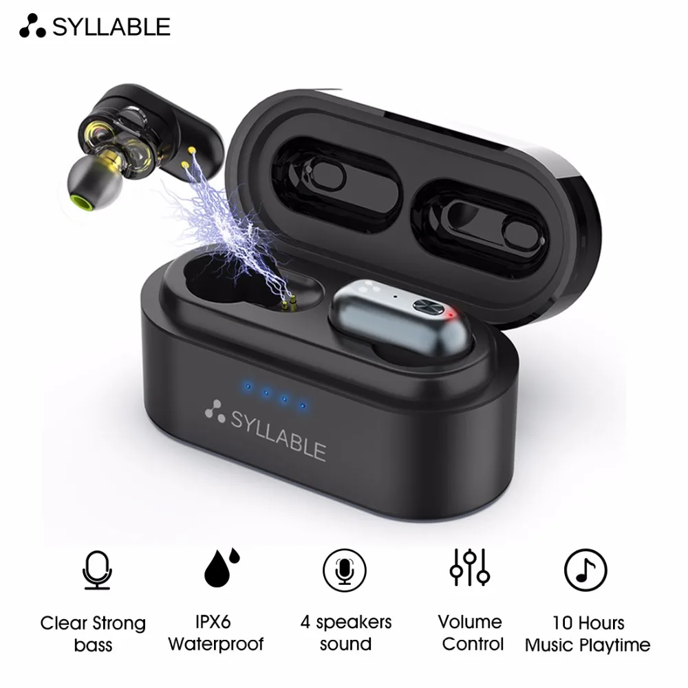Miglior SILLABA S101 TWS Auricolari Bluetooth con QCC3020 chip Auricolari Forte basso Impermeabile di sport Auricolare 500mAh S101 controllo Del Volume