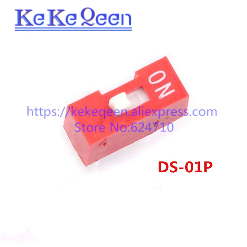 

NEW 100pcs/bag Direct dial 1 bit code switch DIP switch Red color DS-01P DS01P DS-1P 2.54MM Coding ON/OFF Switch 2pins