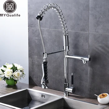 

Chrome Spring Pull Down Kitchen Faucet Deck Mounted Handsfree Sprayer shower head Kitchen Mixers with Side Spout