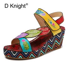 Bohemian Wedges Women Sandals For Lady Shoes High Platform Open Toe Handmade Genuine Leather High Heel Pumps Wedges Shoes Woman цена Bohemian Wedges Women Sandals For Lady Shoes High Platform Open Toe Handmade Genuine Leather High Heel Pumps Wedges Shoes Woman цены онлайн
