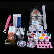 20 в 1 комбо набор Арт наборы для ногтей профессиональный DIY УФ гель для ногтей набор кисть, полировщик инструмент для ногтей наконечники клей акриловый набор инструментов