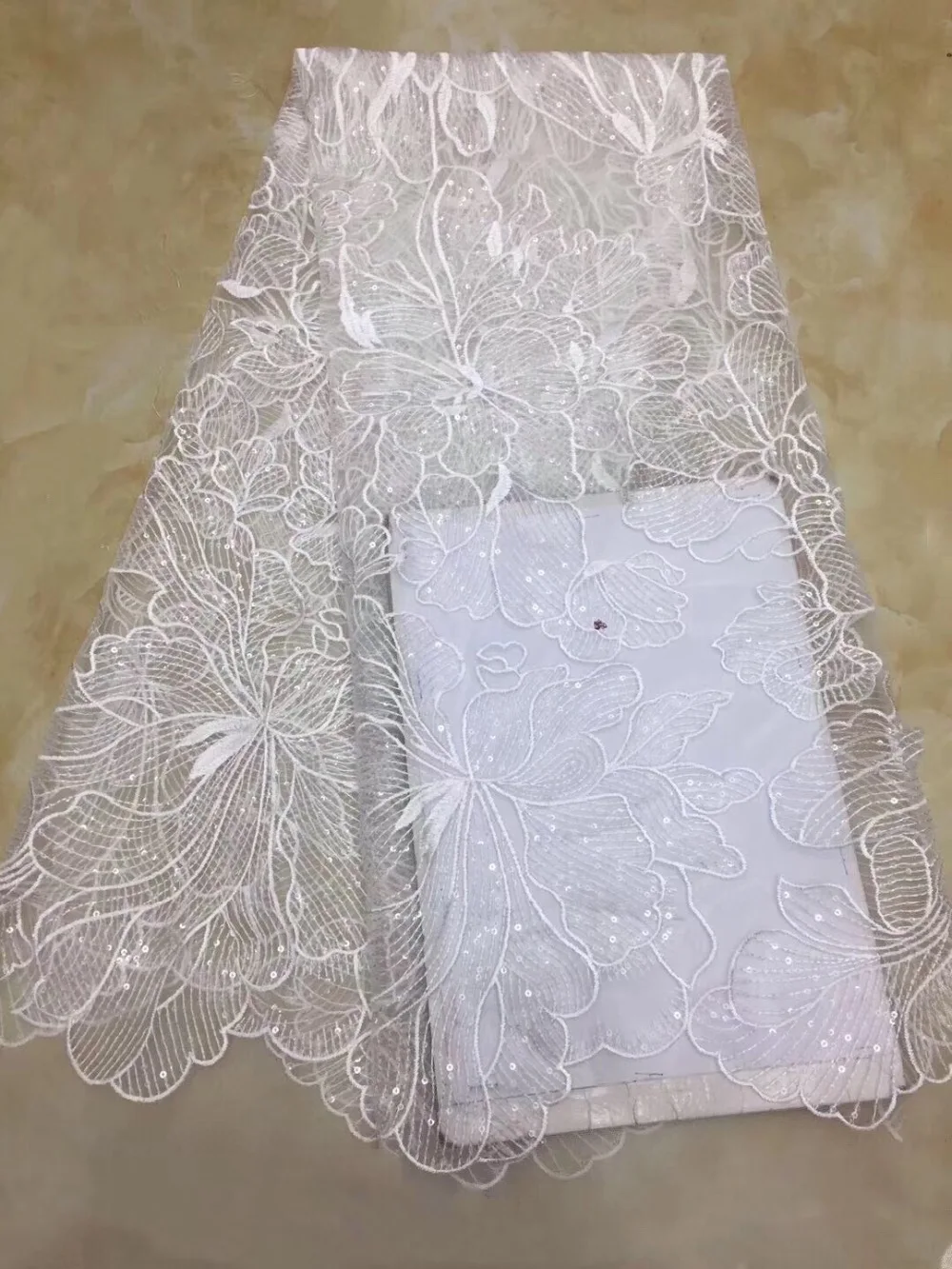 

Gold Line French Lace Fabric High Class African Laces Fabric Double Organza With White Sequins Embroidery Sewing Women Dress