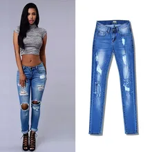 Сексуальные рваные Горячие Джинсы женские с низкой талией повседневные джинсы женские эластичные джинсовые узкие брюки