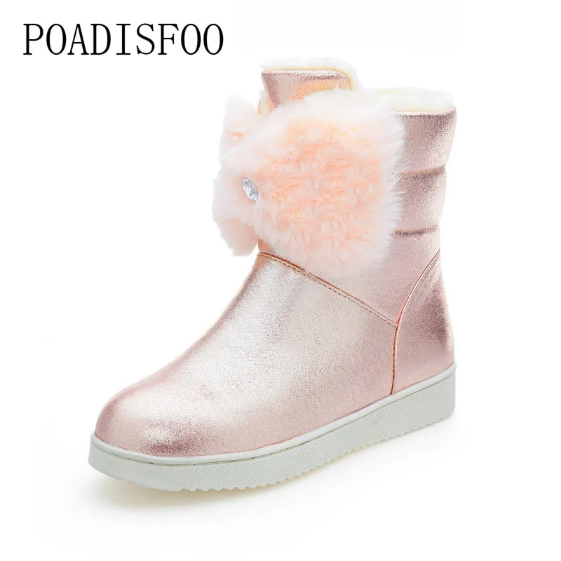 

POADISFOO Winter fashion new sweet high-level PU bow snow women boots Thick plush breathable light cotton women shoes.X-T4