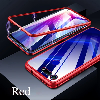 Роскошный чехол с магнитной адсорбцией для huawei Honor V20 V 20, металлическая рамка, прозрачный чехол из закаленного стекла, HonorV20, Магнитный флип-чехол s - Цвет: Red