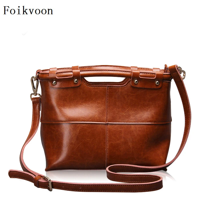 

Foikvoon Vintage Women Handbags Bigs Spilt Leather woman shoulder messenger bag Solid Colour Casual Bag Women