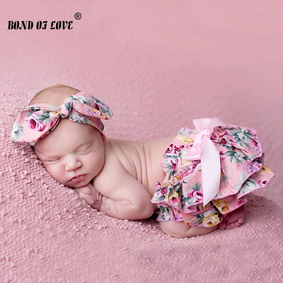 Infant Baby Girls Outfit Ruffled Bloomers Headband Photo Props Set Toddler Cloth