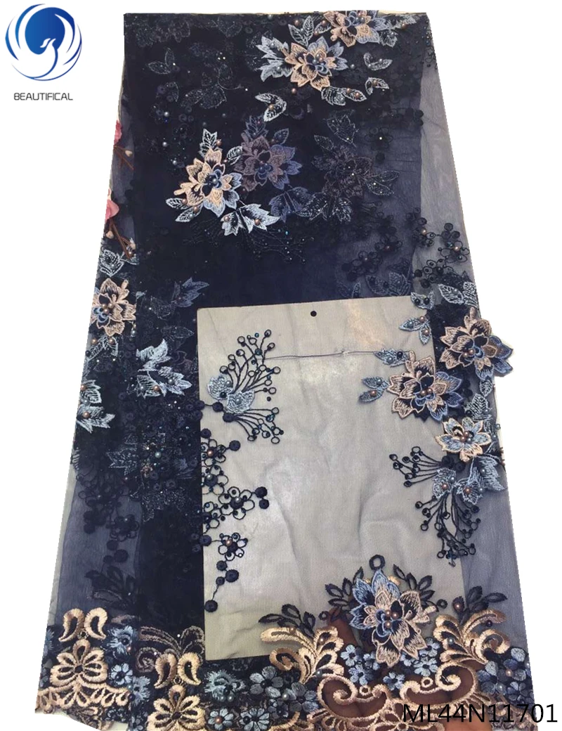 

Beautifical french laces fabrics with rhinestones 2019 high quality beaded Embroidered laces dress for women 5yards/lot ML44N117