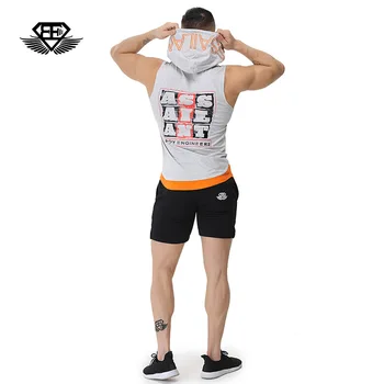 Running Vest Hoodies Men Quick Dry Breathable Sport T-shirts Camping Climbing Fishing Clothing Loose Gym Tank Top with Hat 5