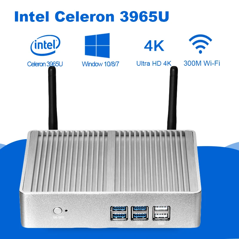 Mini PC Intel Celeron 3965U 4K UHD Intel HD Graphics 610 Windows 10 Dual Core 2.20GHz HDMI VGA Wireless WiFi Fanless Minipc Mini PC Intel Celeron 3965U 4K UHD Intel HD Graphics 610 Windows 10 Dual Core 2.20GHz HDMI VGA Wireless WiFi Fanless Minipc