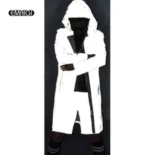 Мужской светоотражающий плащ для ночного клуба, мужской певец, танцор, сценические костюмы, уличная одежда, хип-хоп Длинная ветровка, плащ с капюшоном, куртка