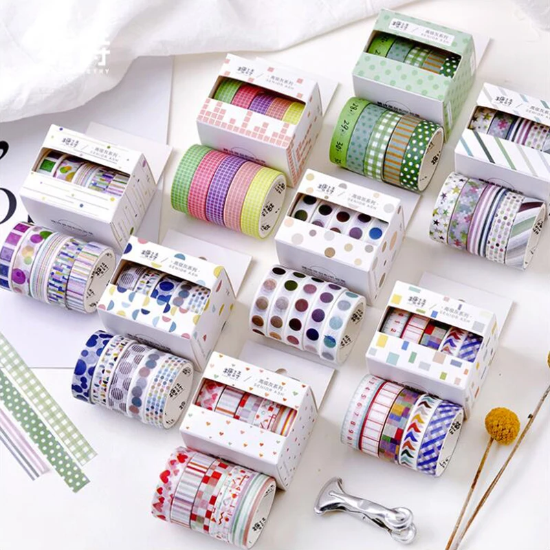 

Colorful Mix Boxed Washi Tape DIY Handmade Gift Masking Scrapbook Decorative Adhesive Tape DIY Office Stationery 5PCS/Box
