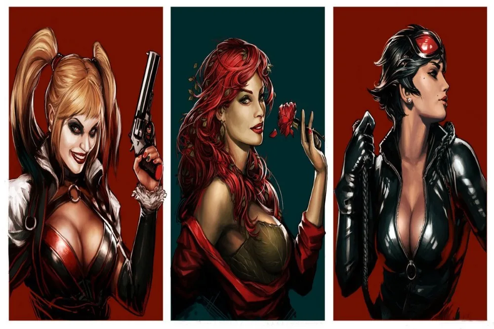 Catwoman Harley Quinn Ivy TAT043 Настенный декор Холст Тканевый постер с рисунком на заказ для