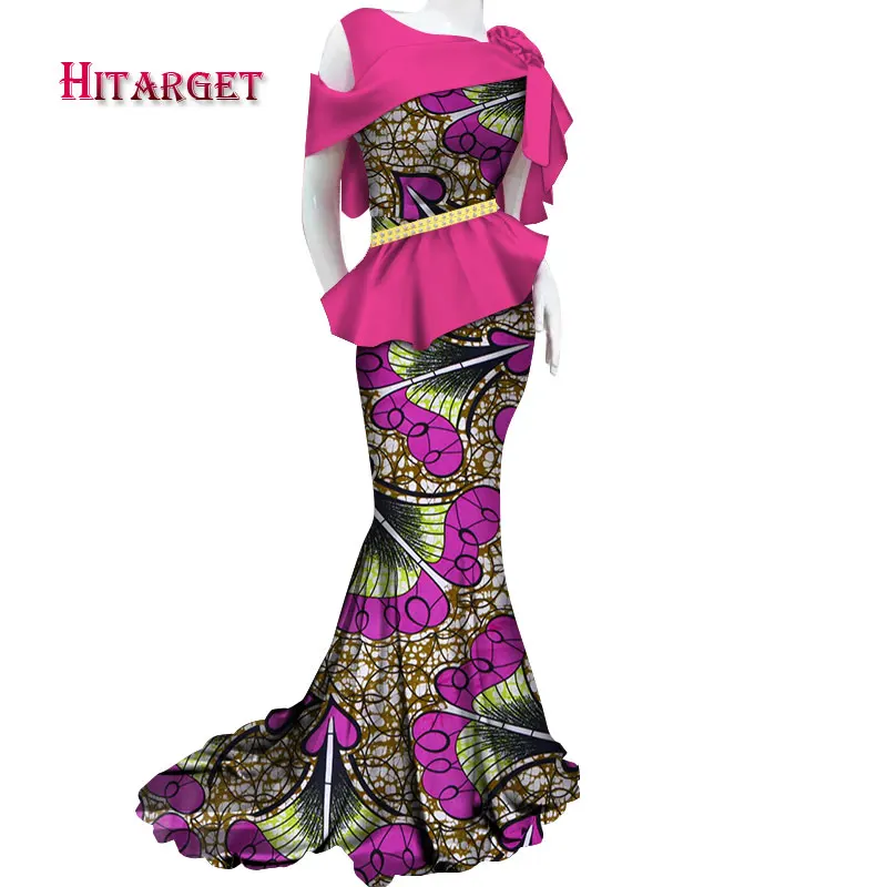 Модные африканские платья женские длинные вечерние/свадебные платья традиционный Африканский узор африканская одежда Bazin Riche Дамское Платье WY3804 - Цвет: 6